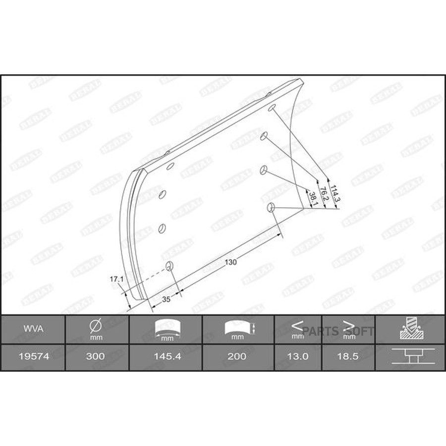 Накладки Bpw 300*200 / ном - 18.0 _ без закл _ ось _ 1517 / Beral 19574-0