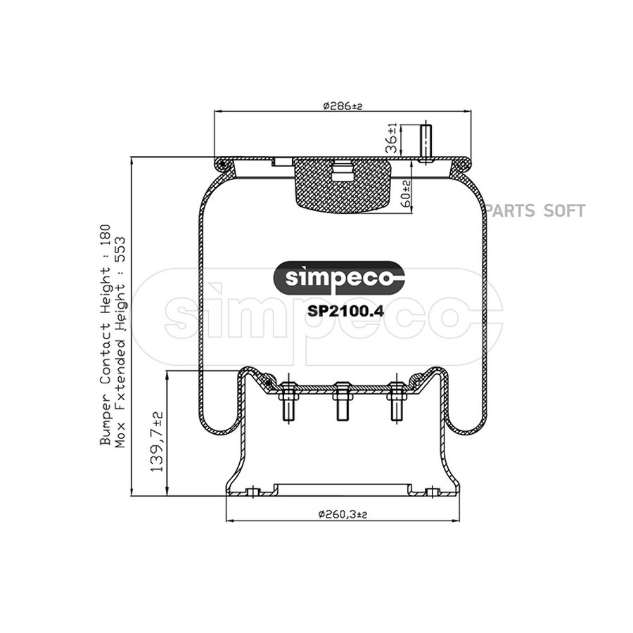 Пневморессора Saf / 2918 = 810MB = E1 . ст-М-140 . Spring / 2229000200