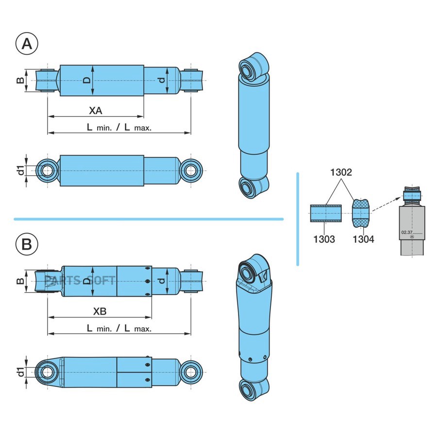 -> 02.3732.07.02 Амортизатор прицепа BPW / 292*432 _ 55-?24